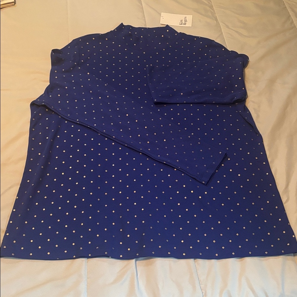 Kim Rogers Women's Foil Dot Printed Turtleneck Top blue XXL NWT